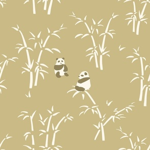 Pandas Play in Bamboo Golden