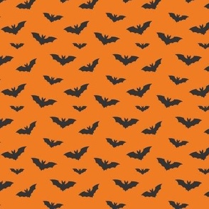 Bat Silhouettes black night on pumpkin orange - small scale