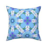 White Bunny Kaleidoscope on Blue with Green