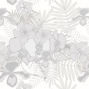 Tropical orchids gray and white