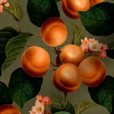 14" Nostalgic Yellow Plum Kitchen Wallpaper, Vintage Plums Fabric,  Fall Home Decor, Fruit Harvest,  linen texture green