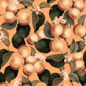 14" Nostalgic Yellow Plum Kitchen Wallpaper, Vintage Plums Fabric,  Fall Home Decor, Fruit Harvest,  linen texture sunny orange