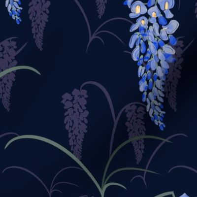 Wisteria Vines - midnight blue - Medium Scale