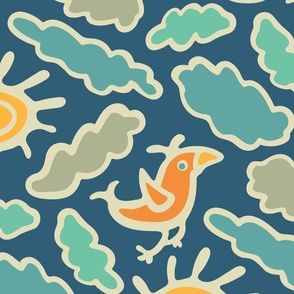 Blue Planet Sky Fun Kids Nature Birds Sun Clouds Weather - LARGE Scale - UnBlink Studio by Jackie Tahara