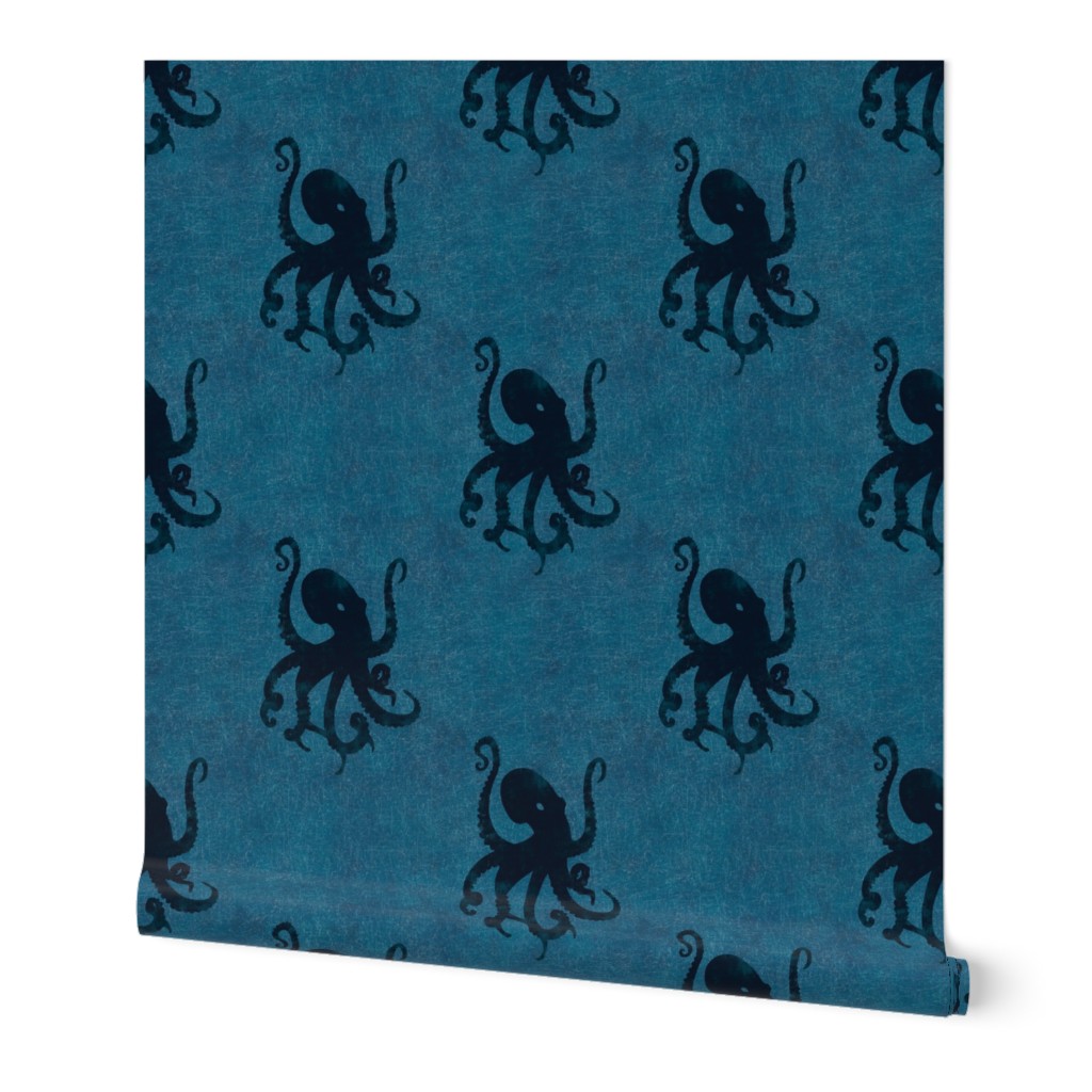 Dark Octopus on Deep Ocean Blue by Brittanylane