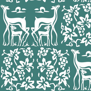 Deer & grapes wooden tjap vector1 - white & green 175 