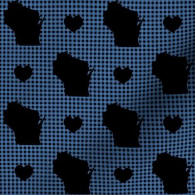 Wisconsin Hearts Black On Blue Plaid