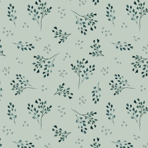 Vintage Spring Greenery Sprigs on Mint Blue 12 inch