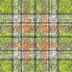 Bright Green + Dark Orange Heathery Stewart Plaid by Su_G_©SuSchaefer2022