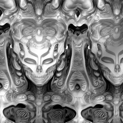 2 biomechanical bioorganic woman skull skeleton demons aliens monsters sci-fi science fiction futuristic monochrome white black Halloween scary horrifying morbid macabre spooky eerie frightening disgusting grotesque heavy metal death metal art surreal da