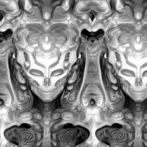 2 biomechanical bioorganic woman skull skeleton demons aliens monsters sci-fi science fiction futuristic monochrome white black Halloween scary horrifying morbid macabre spooky eerie frightening disgusting grotesque heavy metal death metal art surreal da