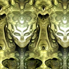 1 biomechanical bioorganic woman skull skeleton demons aliens monsters sci-fi science fiction futuristic black yellow flesh Halloween scary horrifying morbid macabre spooky eerie frightening disgusting grotesque heavy metal death metal art surreal dark f