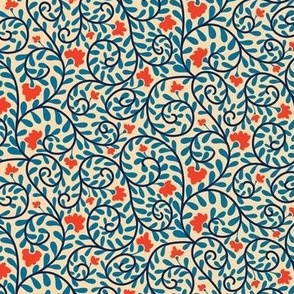 Retro climbing ditsy florals red and blue