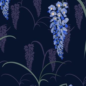 Wisteria Vines - midnight blue - Large Scale