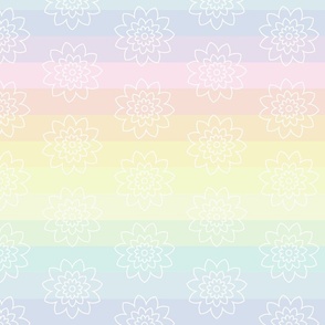 Pascal Pastel Rainbow with White Geometric Mandala Flower Design: Serene Soft Furnishing Delight