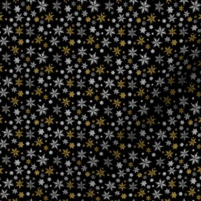Christmas Metallic  Silver and Gold Snowflakes on Black-Tiny