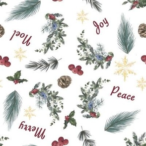 Winter Christmas Berries and Holly Fabric-Large
