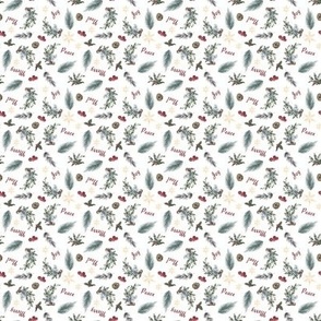 Christmas Floral Mistletoe and Red Berries Fabric-Tiny