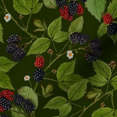 14" Tasty nostalgic  blackberries,  vintage blackberry fabric, harvest pattern, dark green