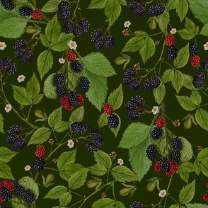 14" Tasty nostalgic  blackberries,  vintage blackberry fabric, harvest pattern, dark green