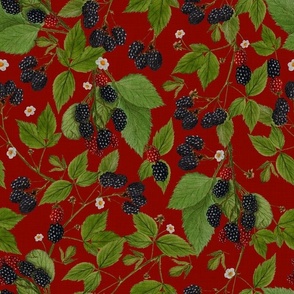 14" Tasty nostalgic  blackberries,  vintage blackberry fabric, harvest pattern, red
