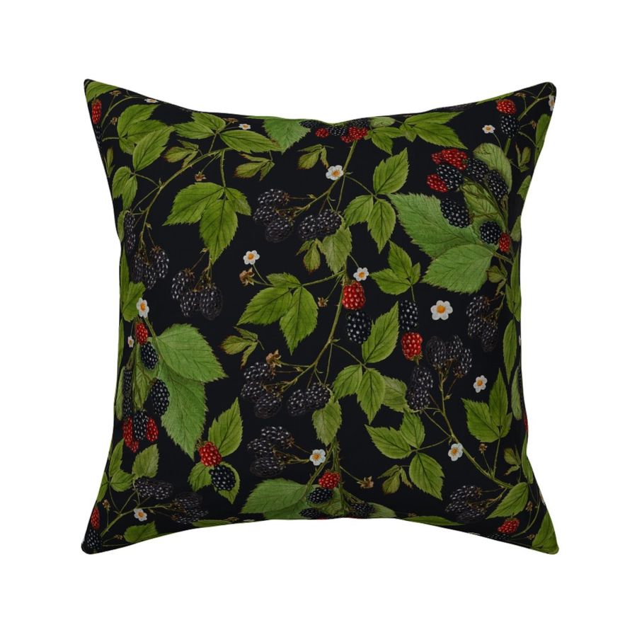 14" Tasty nostalgic  blackberries,  vintage blackberry fabric, harvest pattern, dramatic night blue