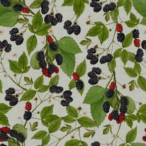 14" Tasty nostalgic  blackberries,  vintage blackberry fabric, harvest pattern, grey