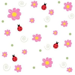 Pink Daisies & Ladybugs