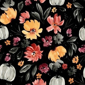 bkrd Hello Halloween Fall Floral with Pumpkins 8x8 black