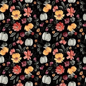 bkrd Hello Halloween Fall Floral with Pumpkins 4x4 black