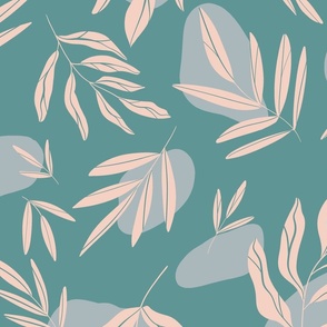 Boho Leaves in baby pink and turquoise (big)