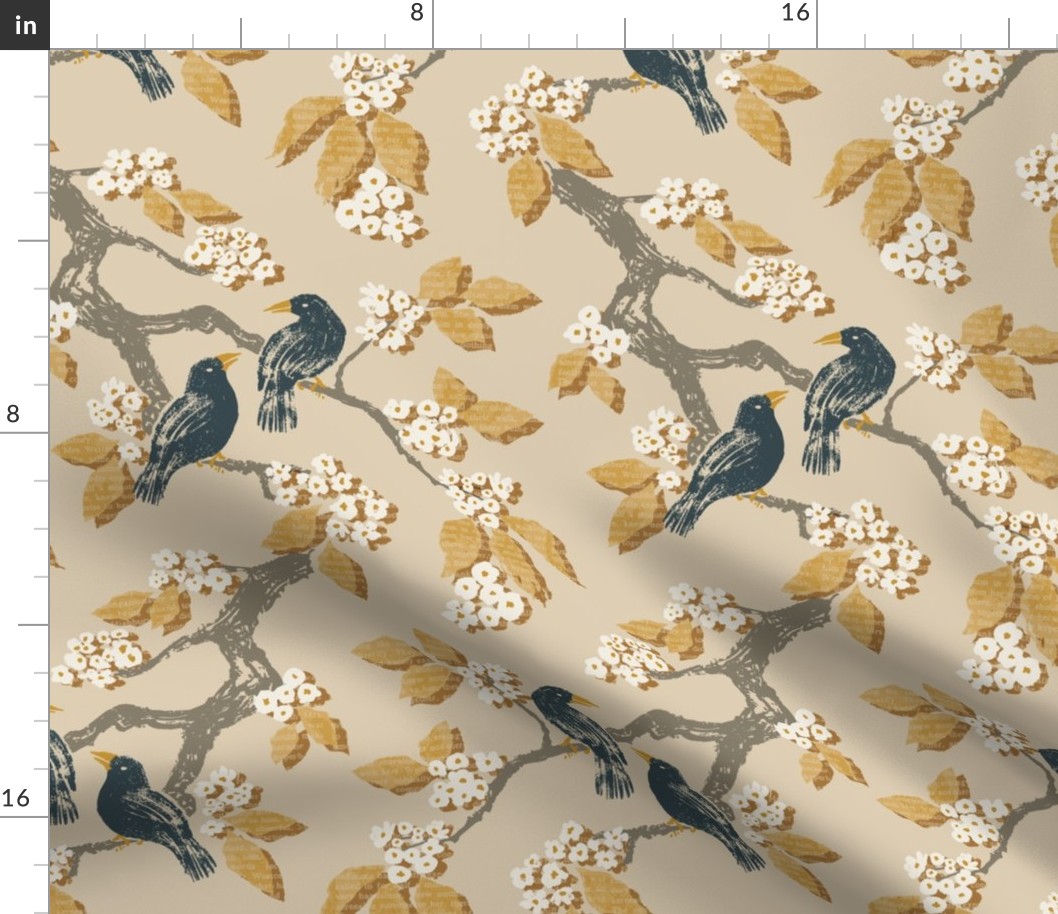 Book Leaf Tree with Birds - Gold - Large