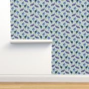 Eclectic Guinea Fowl Flock on Pale Green Background, Small Scale Print