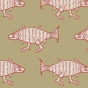 medieval walking fish, large, tan