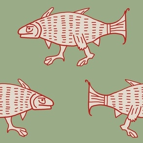 medieval walking fish, extra-large, green