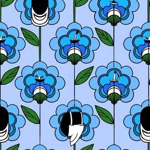 Floral Fencing Large Scale in Blue