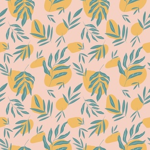 Boho Leaves on yellow and pink (small)