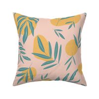 Boho Leaves on yellow and pink (medium)