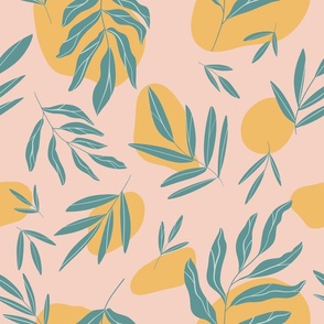 Boho Leaves on yellow and pink (medium)