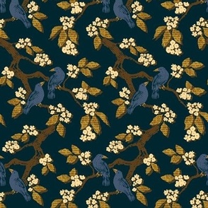 Book Leaf Tree with Birds - Navy - Small
