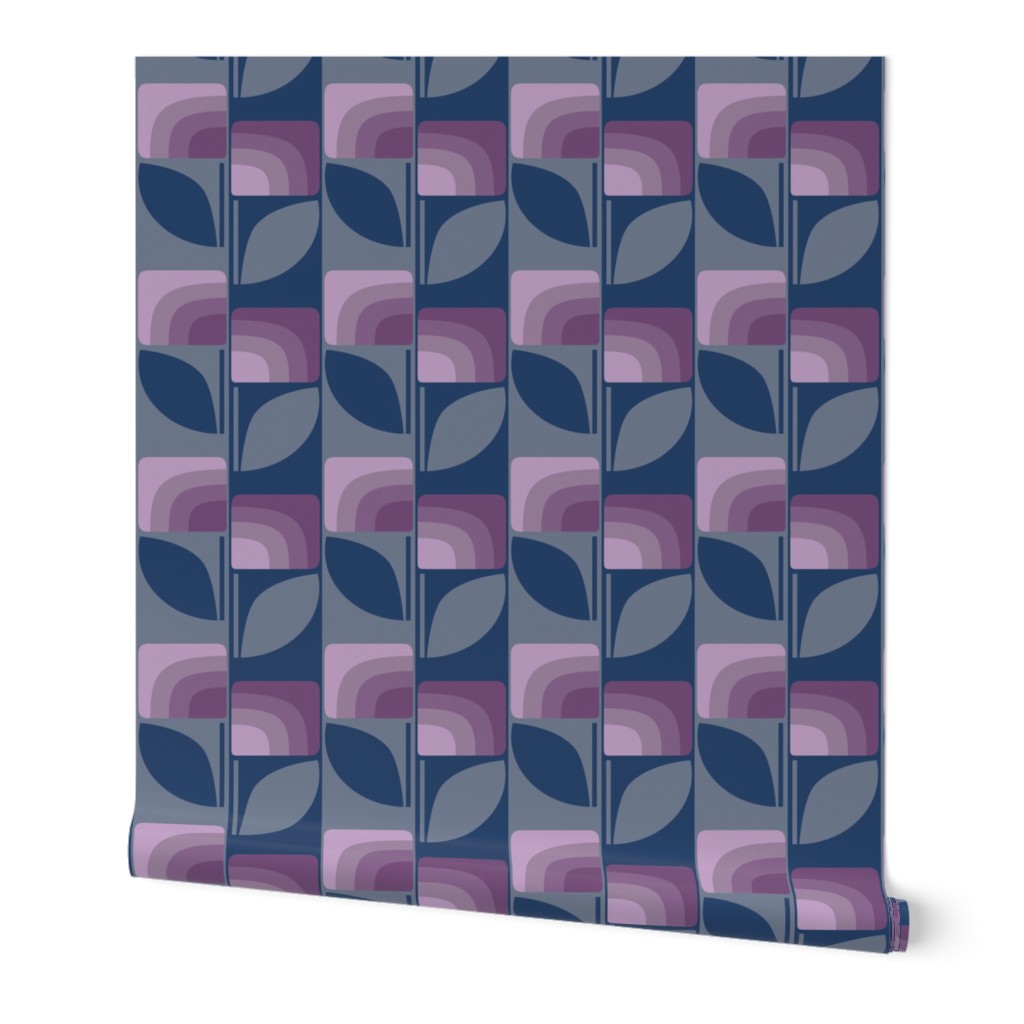 Retro Geometric Florals | Navy and Lilac