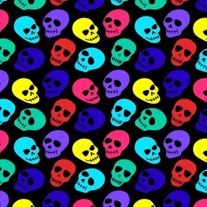 Multi Color Ditsy Skulls Scary Fun Halloween Novelty on Black