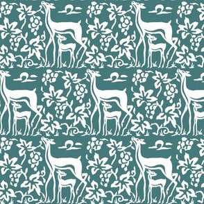  Arts & Crafts deer and grapes - white on bluegreen 