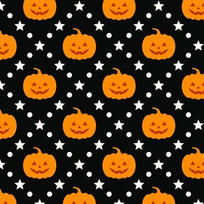 Vintage Orange Jack-O-Lantern Pumpkins Halloween Novelty with Stars on Black