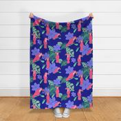 Tropical Toucans with palm and monstera leaves on blue background - Style 1 Large