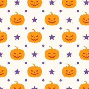 Happy Halloween Novelty Jack-O-Lantern Pumpkins with Purple Stars on White