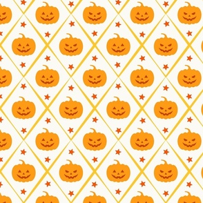 Vintage Orange Jack O Lantern Pumpkins Halloween Novelty with Stars on White