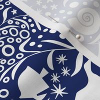 Blue Ocean Creatures in the Waves on Solid Blue Background