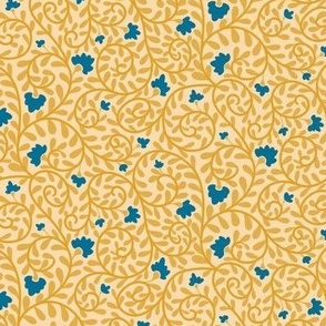 Retro climbing ditsy florals yellow and blue