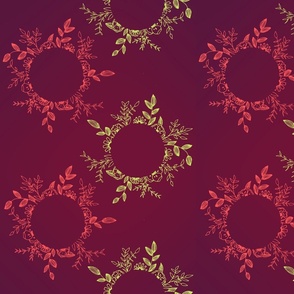 modern victorian botanical wreath on deep red 
